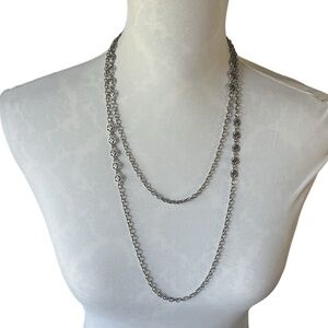 Elegant Long Silver Tone Chain Station Necklace  | Layering Jewelry